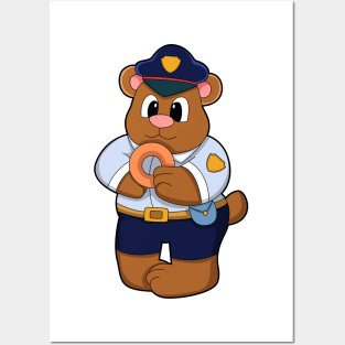 Bear as Police officer with Police uniform & Donut Posters and Art